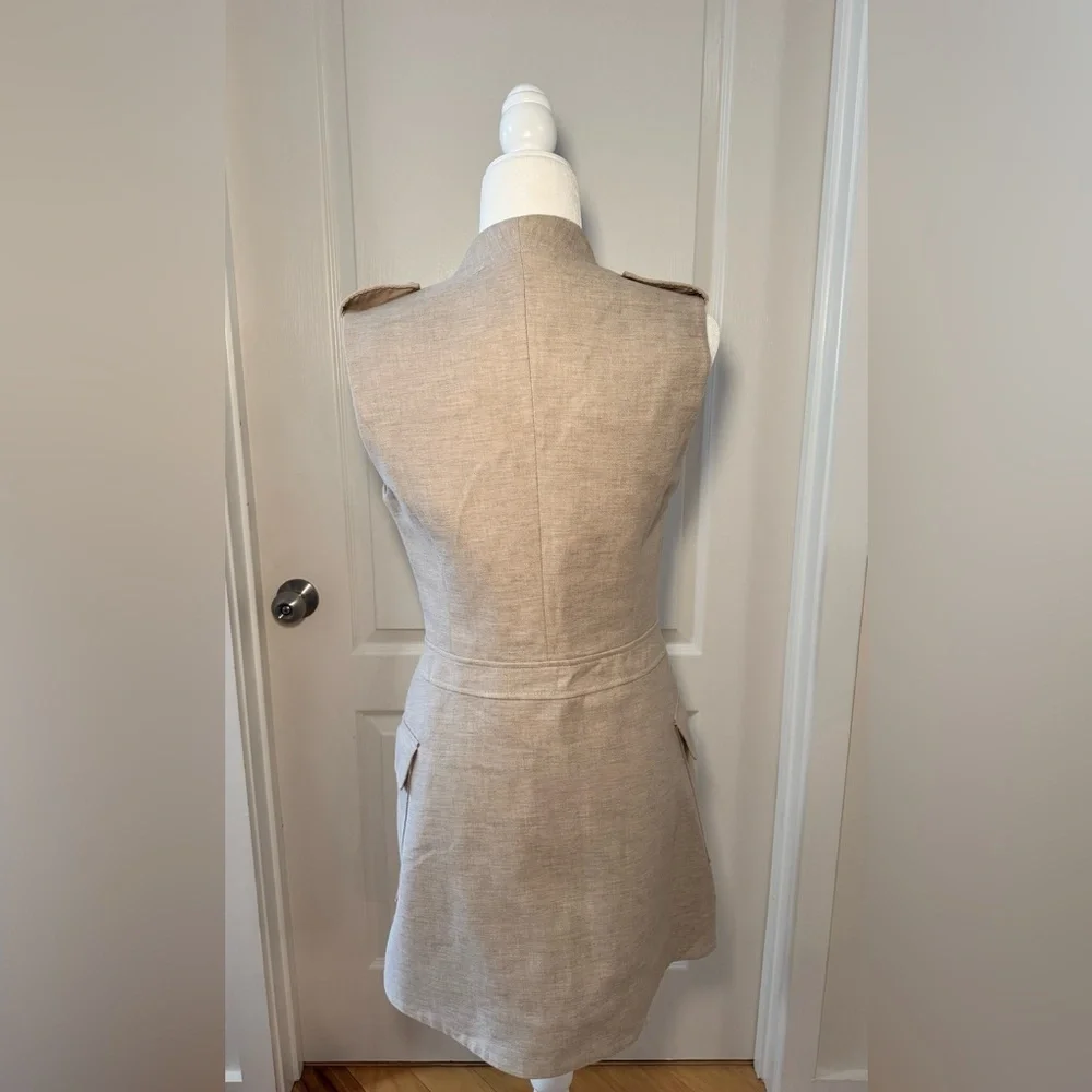 BCBG MaxAzria Khaki Wrap Mini Dress XXS | Neutral Spring Work Dress - Picture 4 of 7